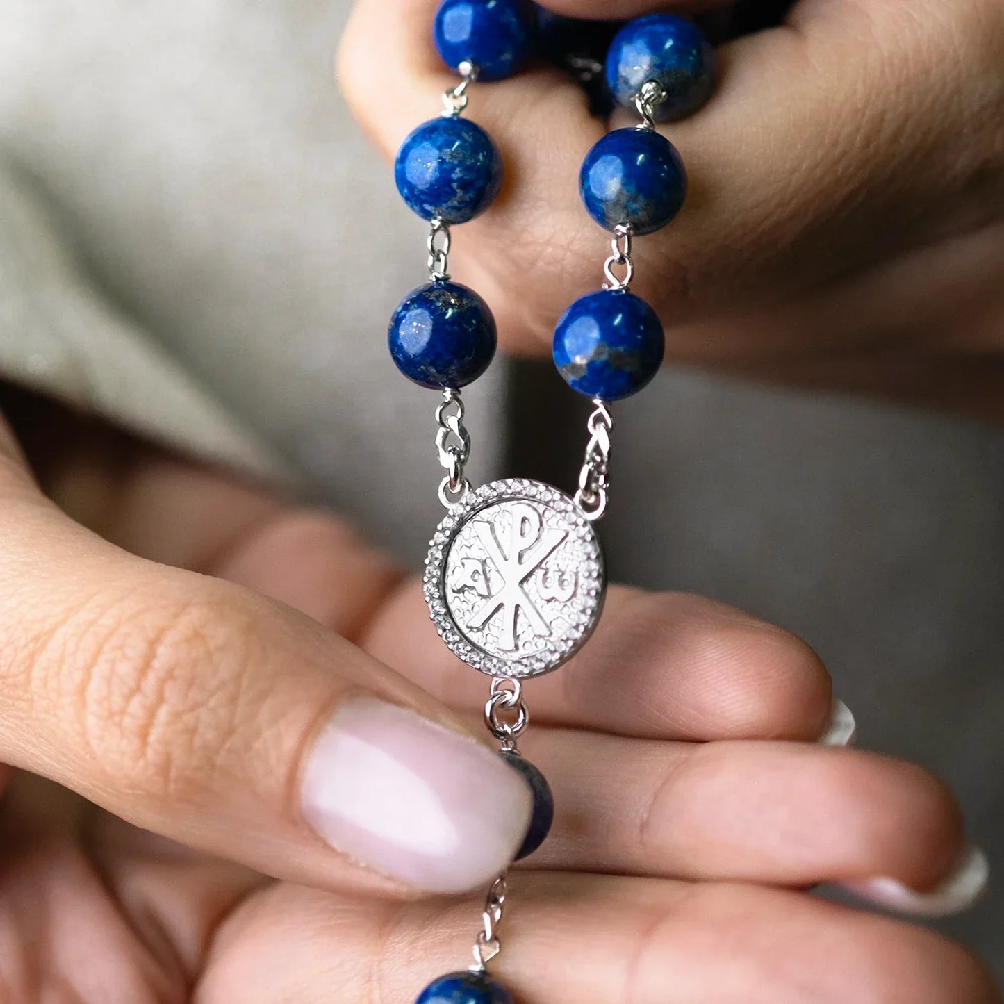 LAPIS LAZULI BEADS - ROSARIO - ARGENTO