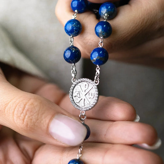 LAPIS LAZULI BEADS - ROSARIO - ARGENTO
