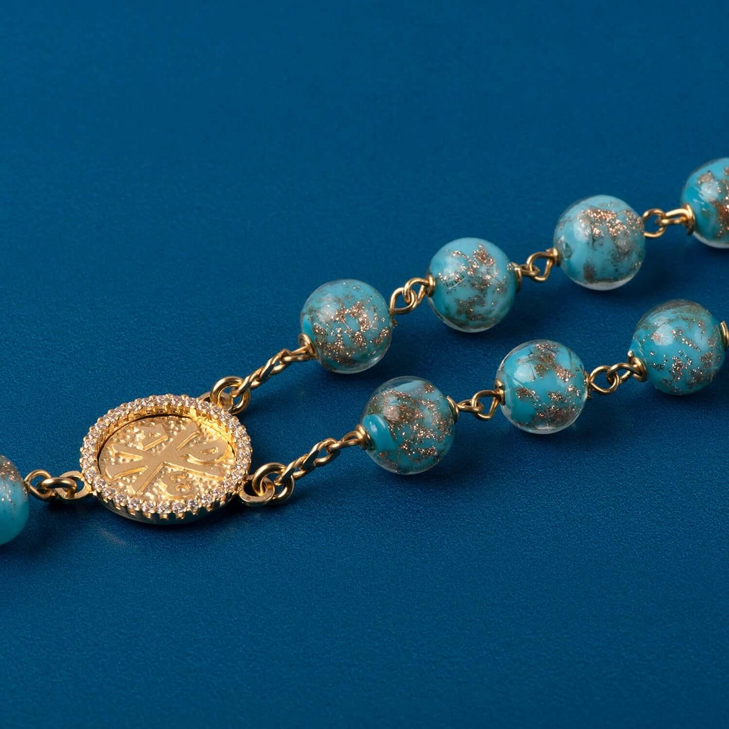 LIGHT BLUE GLASS BEADS ROSARIO - VERMEIL ARGENTO