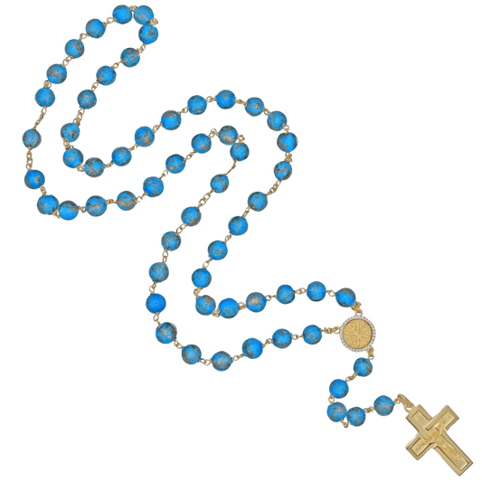 LIGHT BLUE GLASS BEADS ROSARIO - VERMEIL ARGENTO