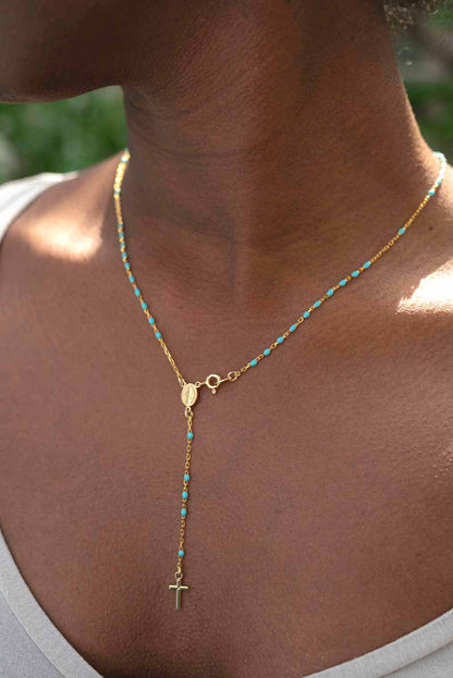 COLLANA ROSARIO - VERMEIL ARGENTO - SKY BLUE ENAMEL
