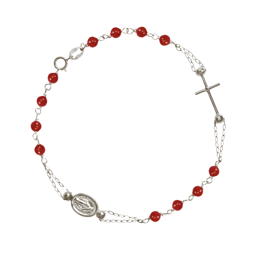 MIRACULOUS E CROCE - CORAL BRACCIALETTO ROSARIO - BIANCO ORO