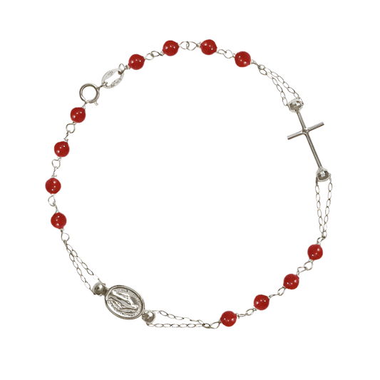MIRACULOUS E CROCE - CORAL BRACCIALETTO ROSARIO - BIANCO ORO