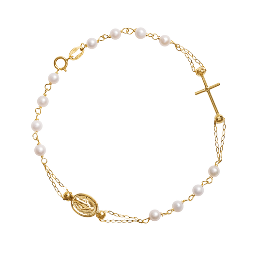 MIRACULOUS E CROCE - PERLE BRACCIALETTO ROSARIO - ORO