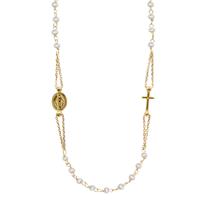 MIRACULOUS E CROCE - PERLA COLLANA - ORO