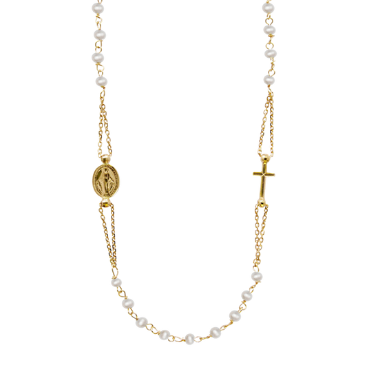 MIRACULOUS E CROCE - PERLA COLLANA - ORO