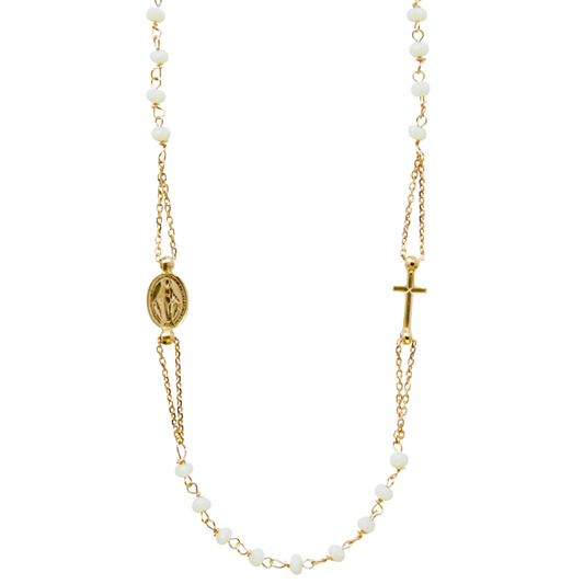 MIRACULOUS E CROCE - CRYSTAL COLLANA - VERMEIL ARGENTO