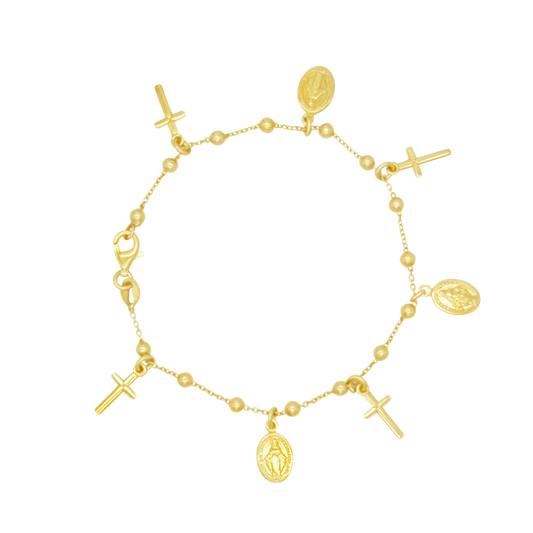 MIRACULOUS MEDAGLIA E CROCE CHARMS - BRACCIALETTO - GOLDEN ARGENTO
