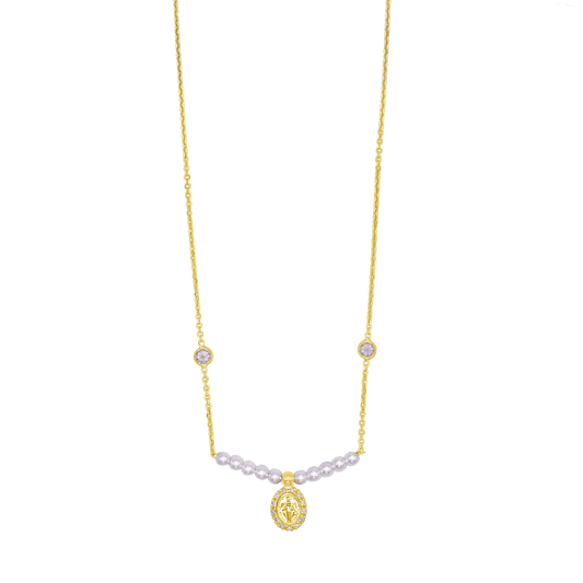 MIRACULOUS MEDAGLIA COLLANA - GOLDEN ARGENTO E PERLE