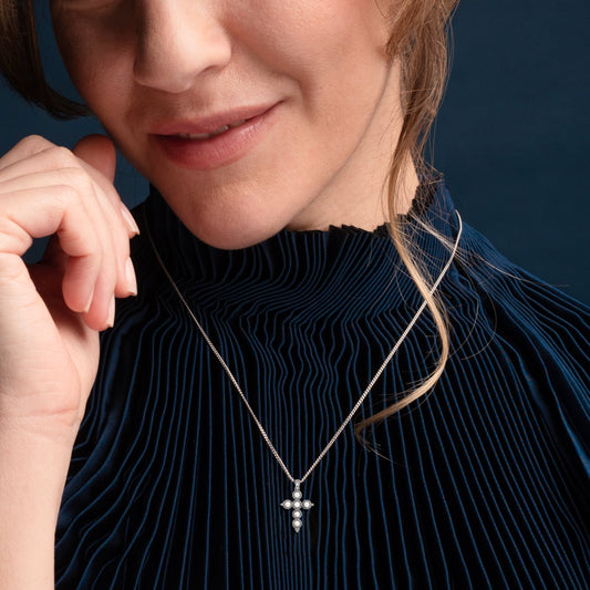 MOTHER OF PERLA PENDENTE CROCE - ARGENTO