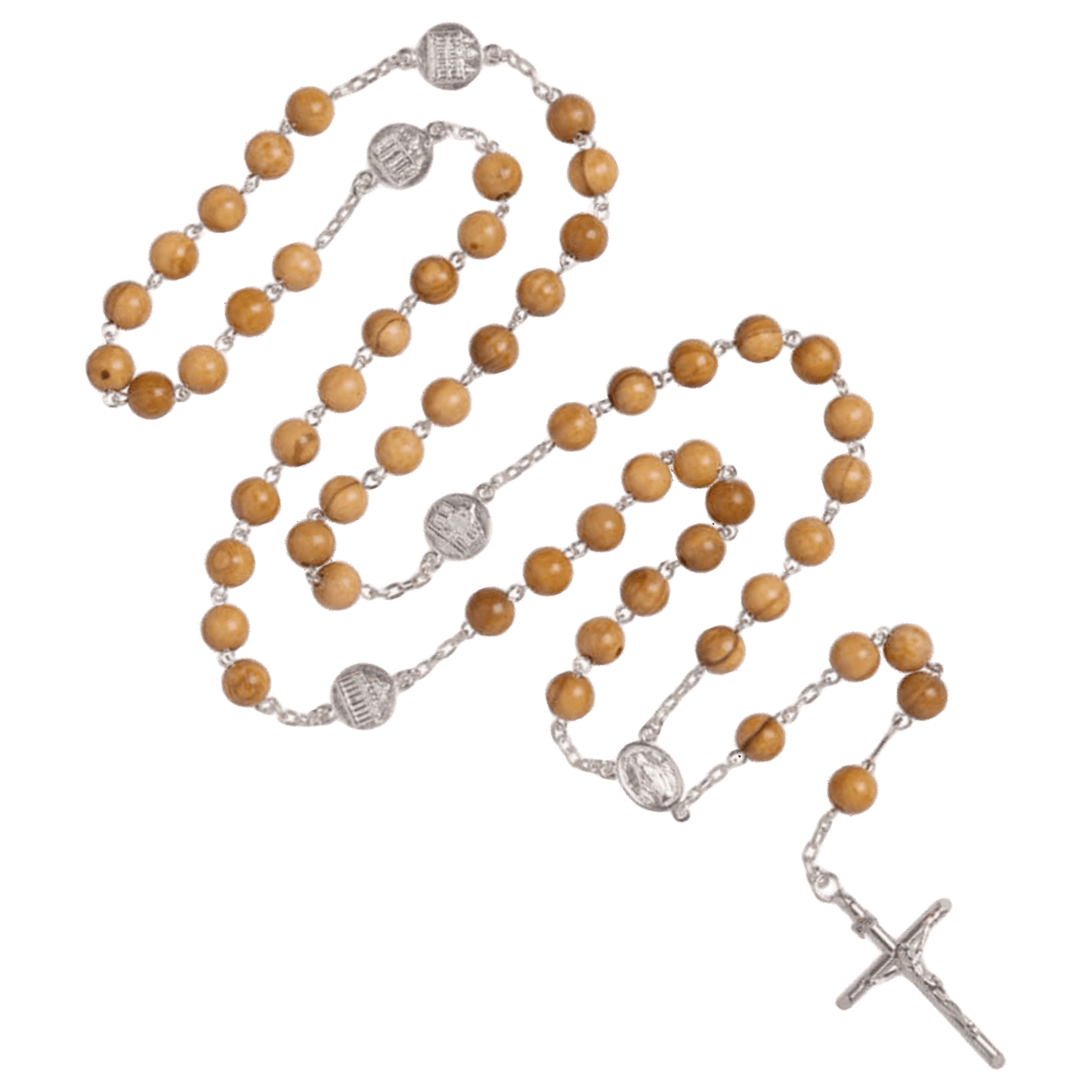 OLIVE LEGNO BEADS ROSARIO - ARGENTO