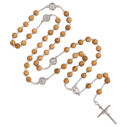 OLIVE LEGNO BEADS ROSARIO - ARGENTO