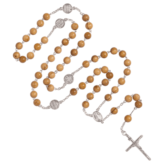 OLIVE LEGNO BEADS ROSARIO - ARGENTO