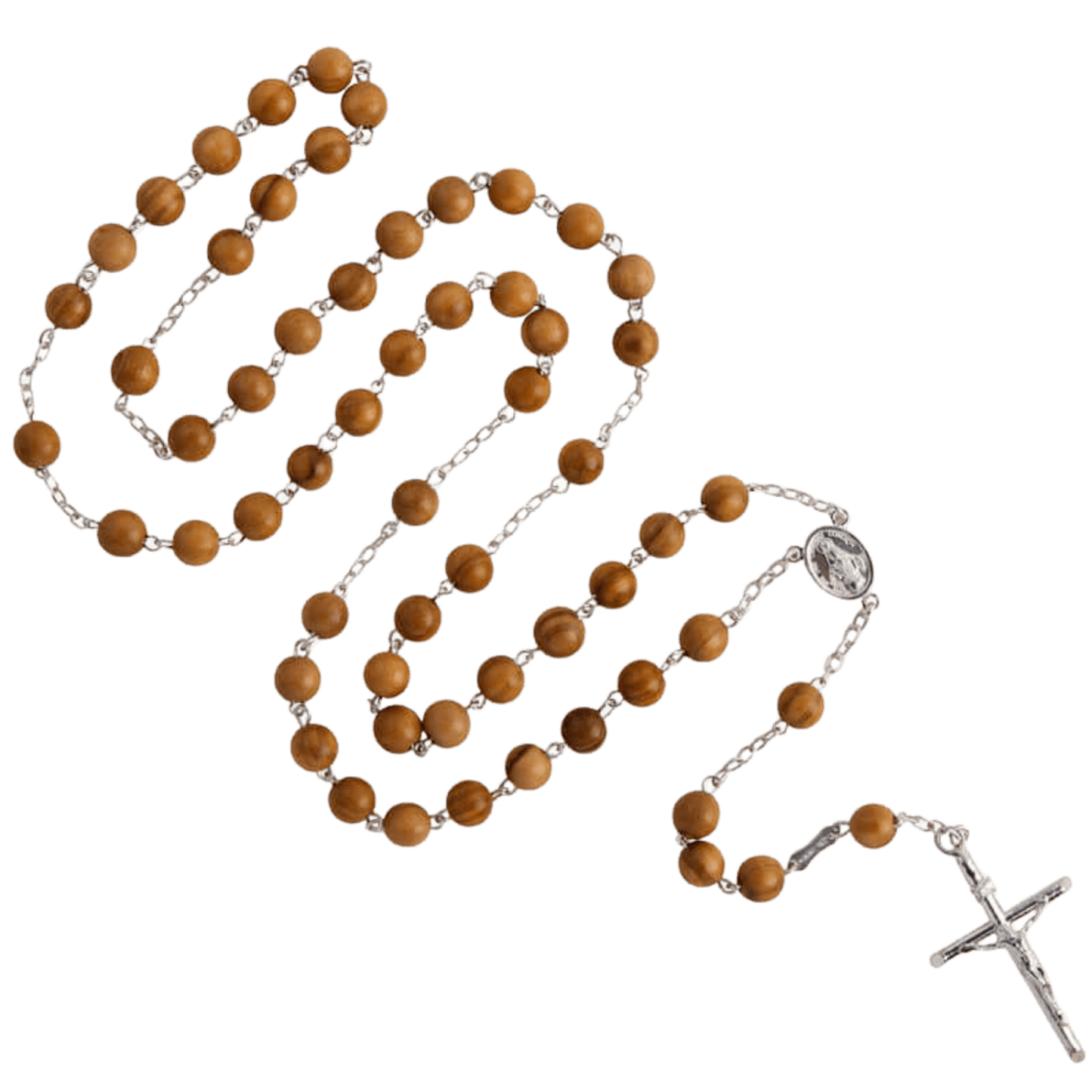 OLIVE LEGNO BEADS ROSARIO - ARGENTO
