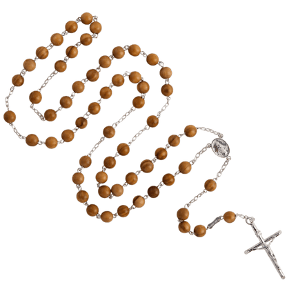 OLIVE LEGNO BEADS ROSARIO - ARGENTO