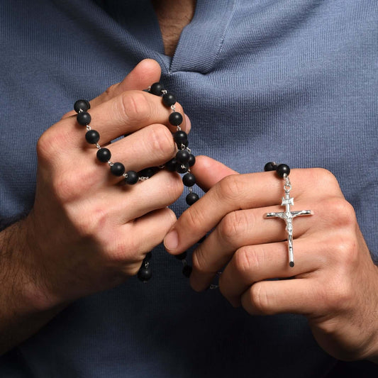 ONYX BEADS ROSARIO - ARGENTO