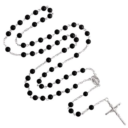 ONYX BEADS ROSARIO - ARGENTO
