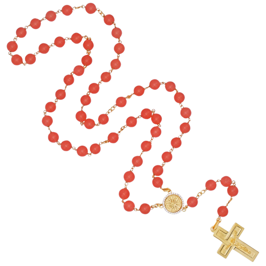 ORANGE AGATE BEADS ROSARIO - VERMEIL ARGENTO