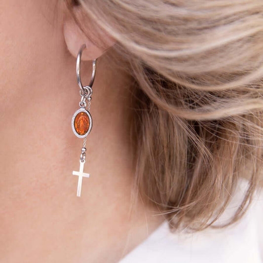 ORANGE MIRACULOUS MEDAGLIA - HOOP ORECCHINI - ARGENTO