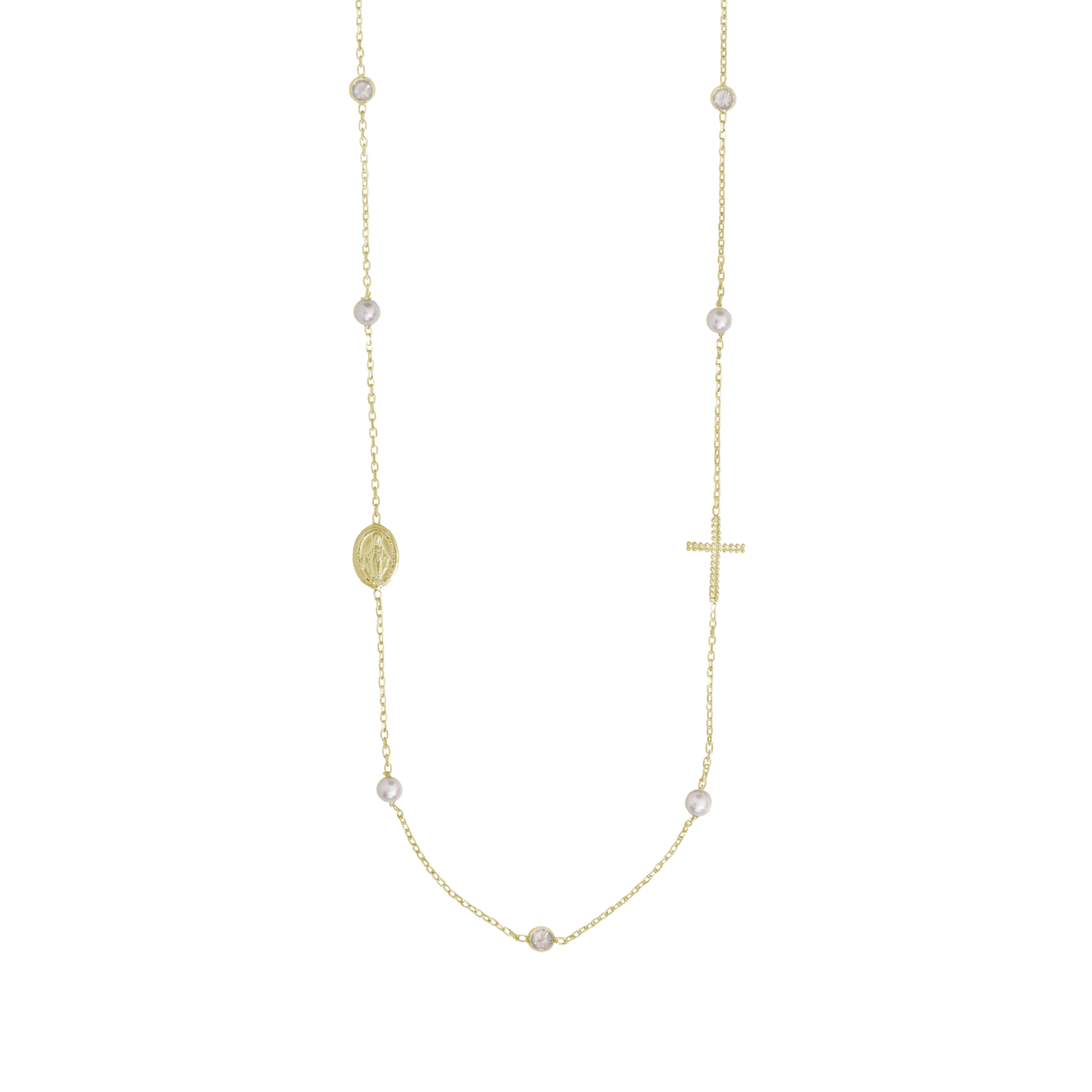 MIRACULOUS E CROCE - COLLANA PERLA E CRYSTAL - VERMEIL ARGENTO