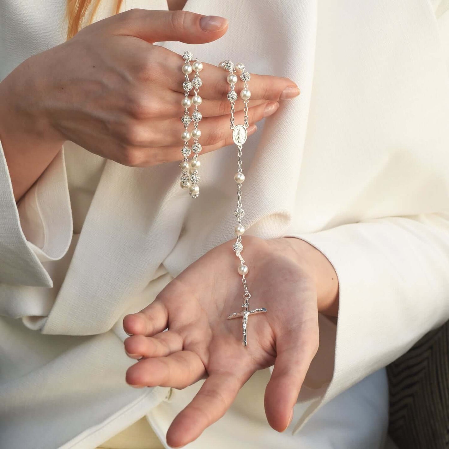 STRASSBALL E PERLA BEADS ROSARIO - ARGENTO