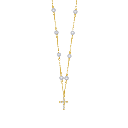 PERLA COLLANA CROCE - GOLDEN ARGENTO