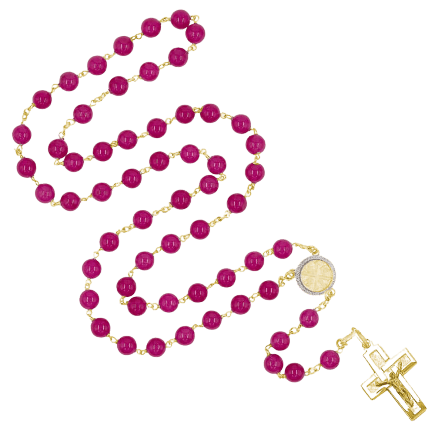 PINK AGATE ROSARIO - VERMEIL ARGENTO