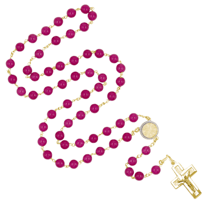 PINK AGATE ROSARIO - VERMEIL ARGENTO