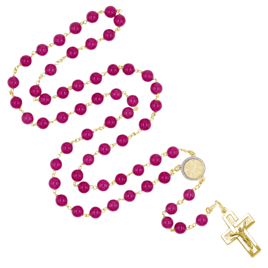 PINK AGATE ROSARIO - VERMEIL ARGENTO