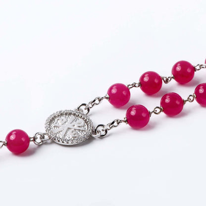 PINK AGATE BEADS ROSARIO - ARGENTO