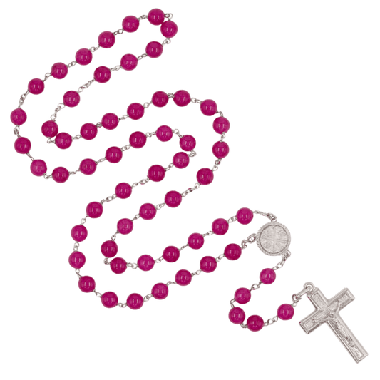 PINK AGATE BEADS ROSARIO - ARGENTO