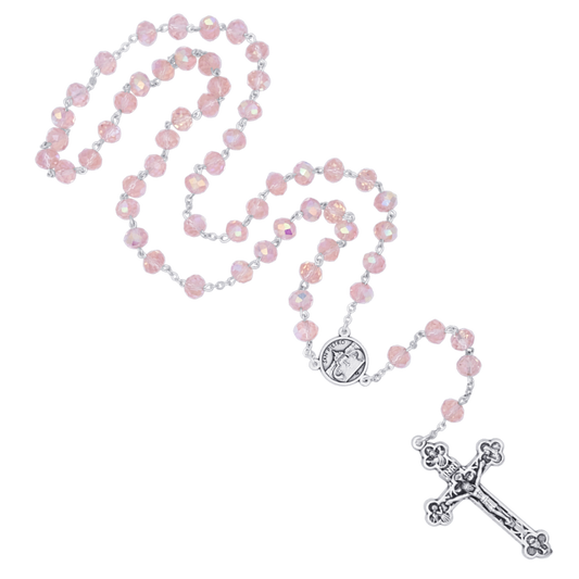 PINK CRYSTAL ROSARIO - METAL