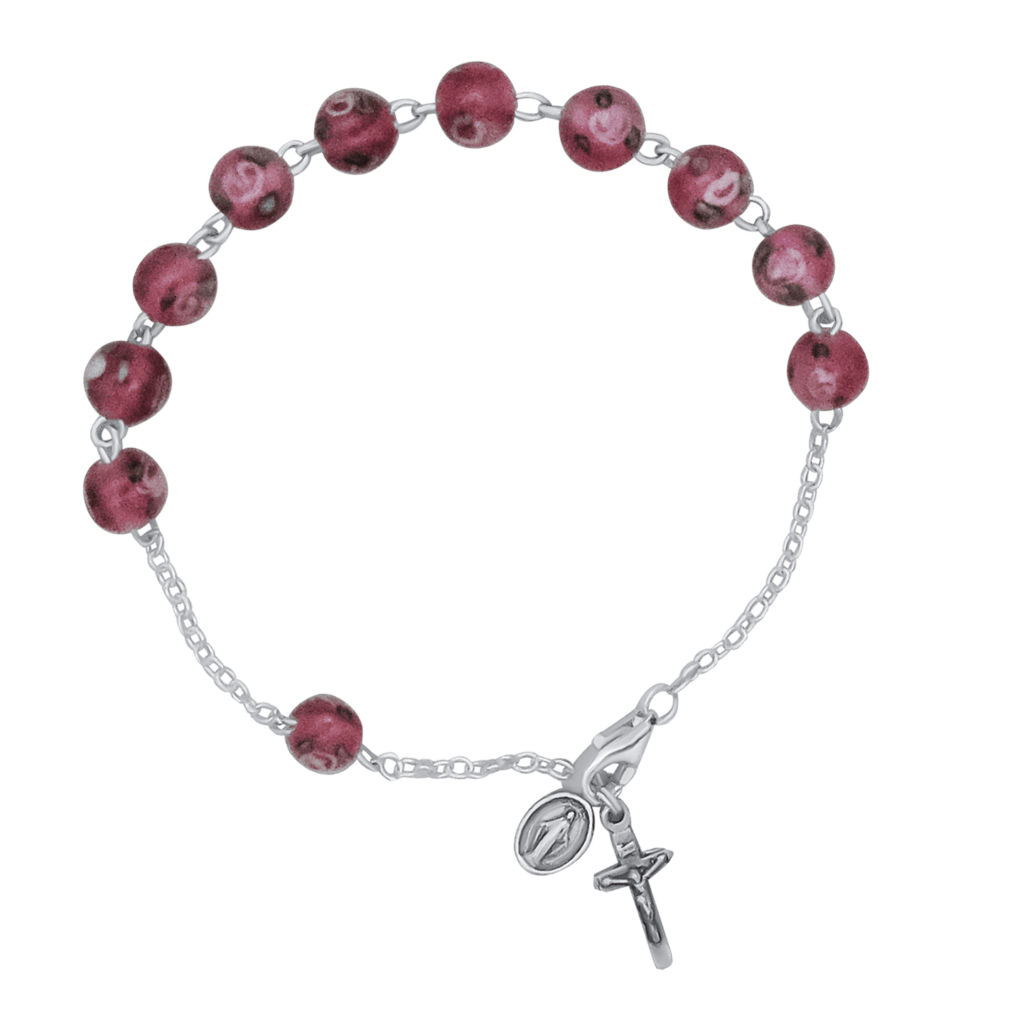 BRACCIALETTO ROSARIO - PINK MURANO GLASS E ARGENTO