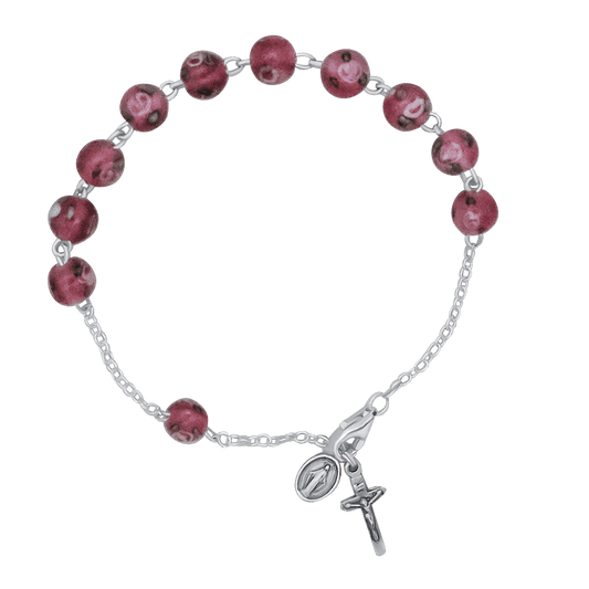BRACCIALETTO ROSARIO - PINK MURANO GLASS E ARGENTO