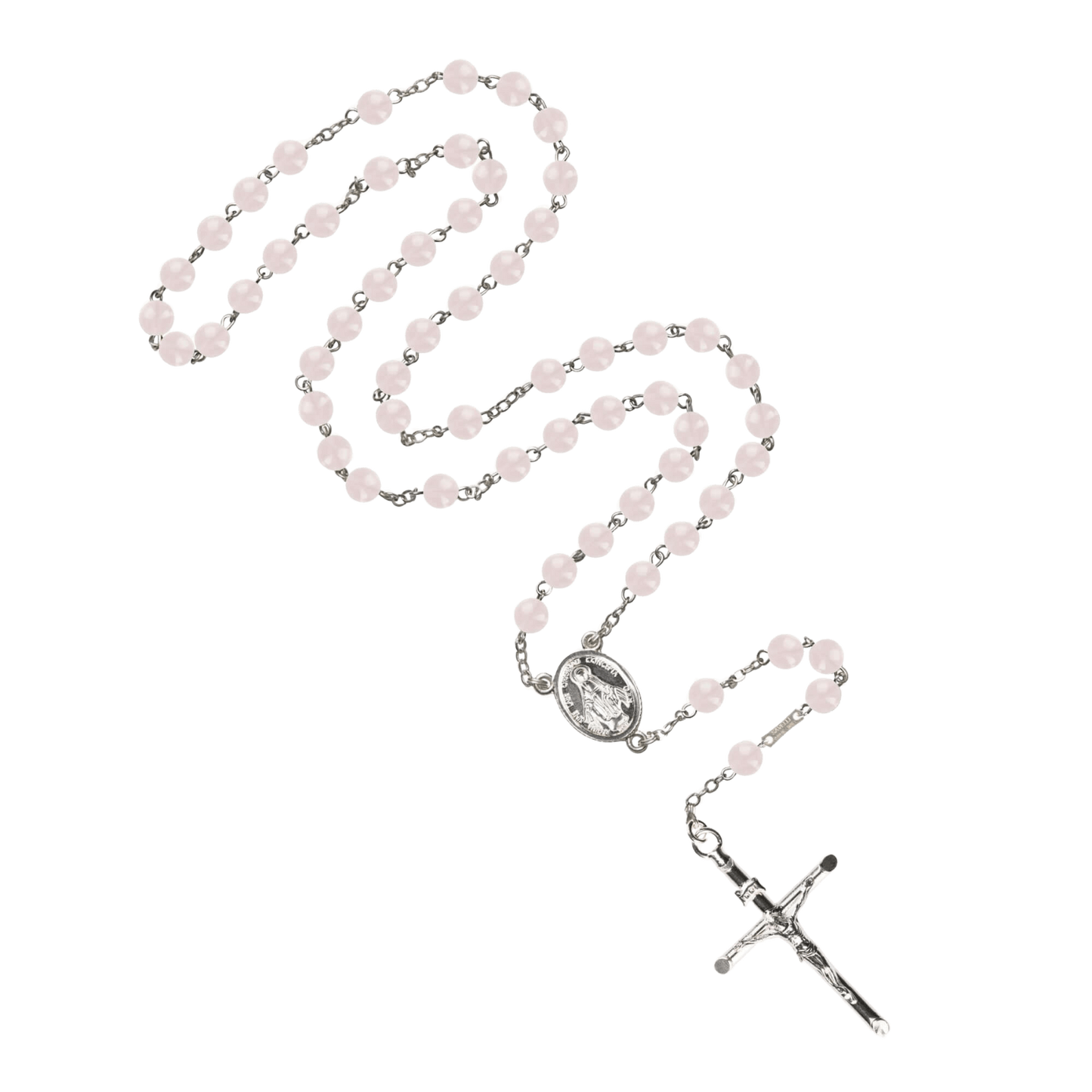 PINK QUARTZ BEADS ROSARIO - ARGENTO