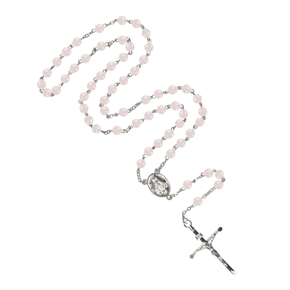 PINK QUARTZ BEADS ROSARIO - ARGENTO