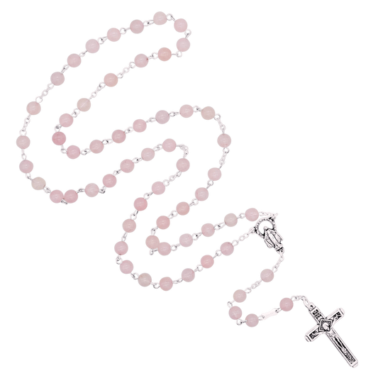 PINK QUARTZ ROSARIO - METAL