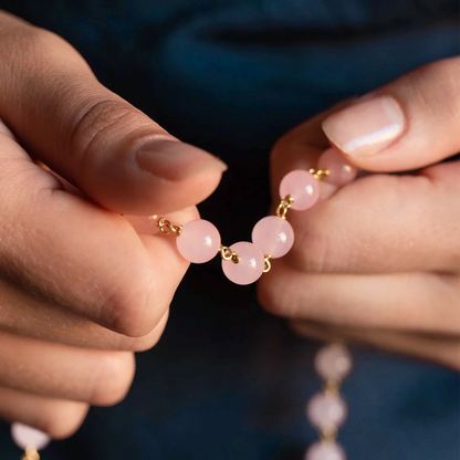 ROSE QUARTZ ROSARIO - VERMEIL ARGENTO