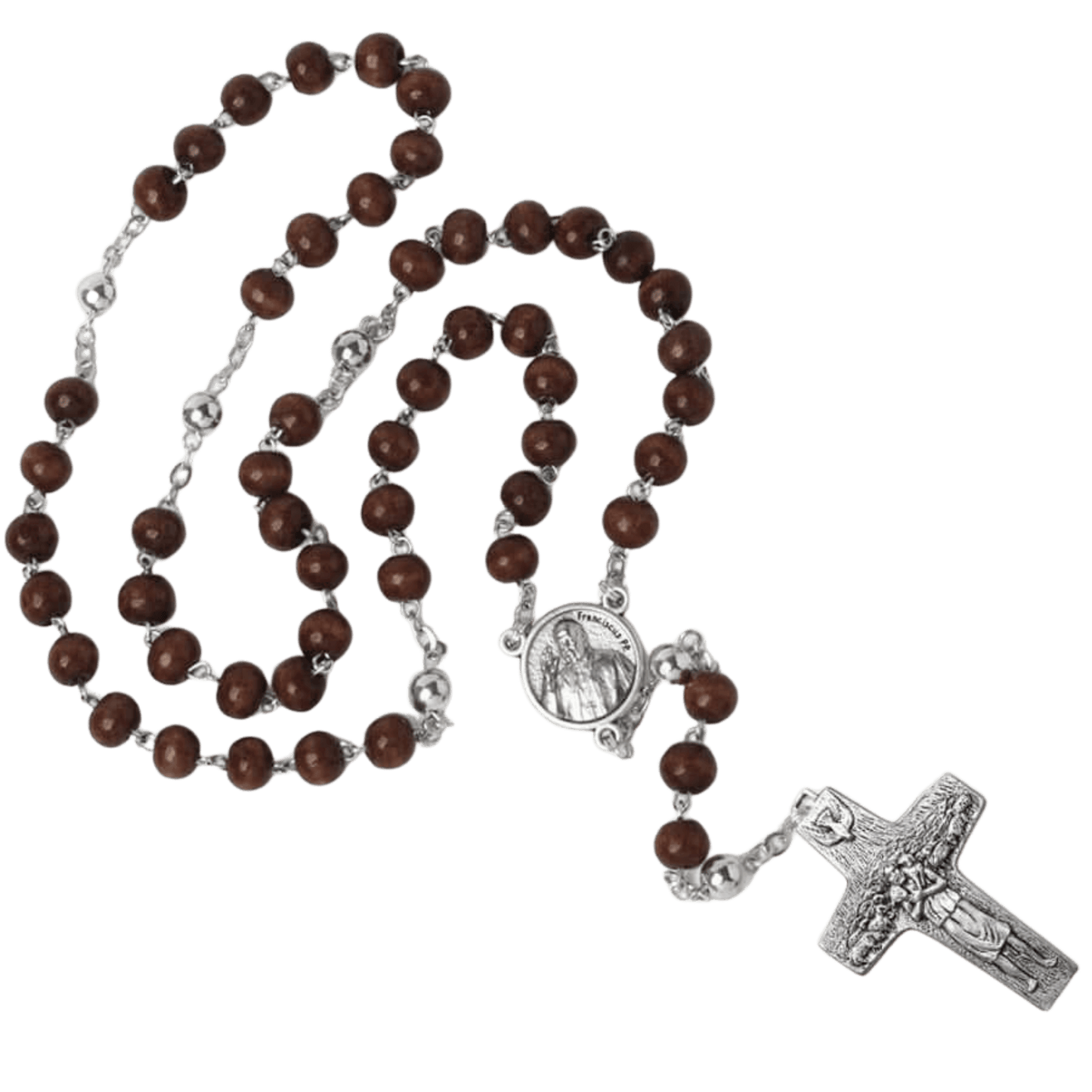 POPE FRANCIS - IN LEGNO BEADS ROSARIO - METAL