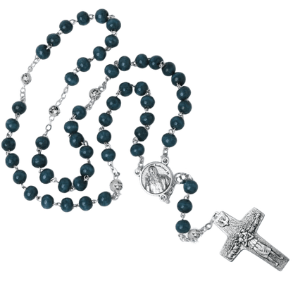 POPE FRANCIS - BLUE IN LEGNO BEADS ROSARIO - METAL