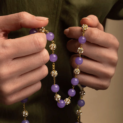 PURPLE AGATE E STRASSBALL ROSARIO - VERMEIL ARGENTO