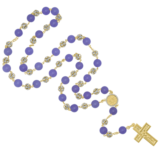 PURPLE AGATE E STRASSBALL ROSARIO - VERMEIL ARGENTO
