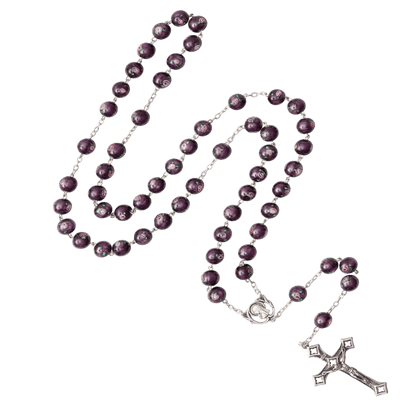 PURPLE MURANO GLASS ROSARIO - ARGENTO
