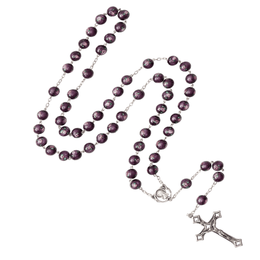 PURPLE MURANO GLASS ROSARIO - ARGENTO