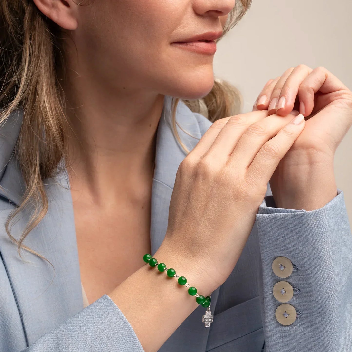 BRACCIALETTO ROSARIO - GREEN AGATE - ARGENTO