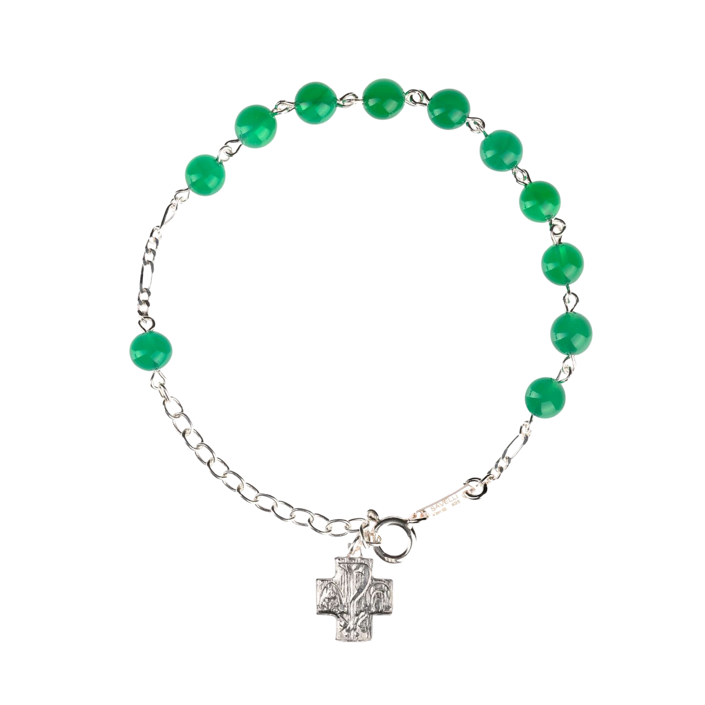 BRACCIALETTO ROSARIO - GREEN AGATE - ARGENTO