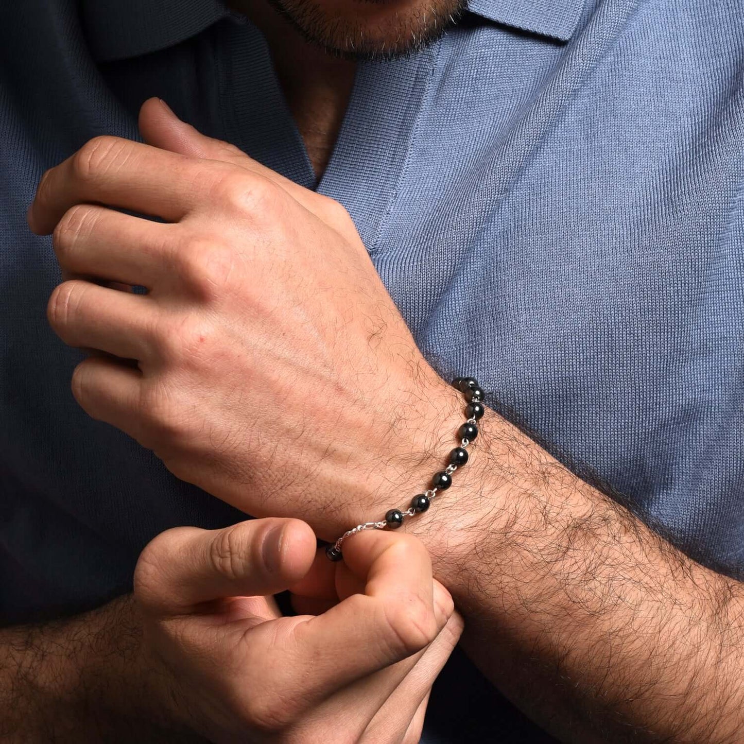 BRACCIALETTO ROSARIO HEMATITE - ARGENTO