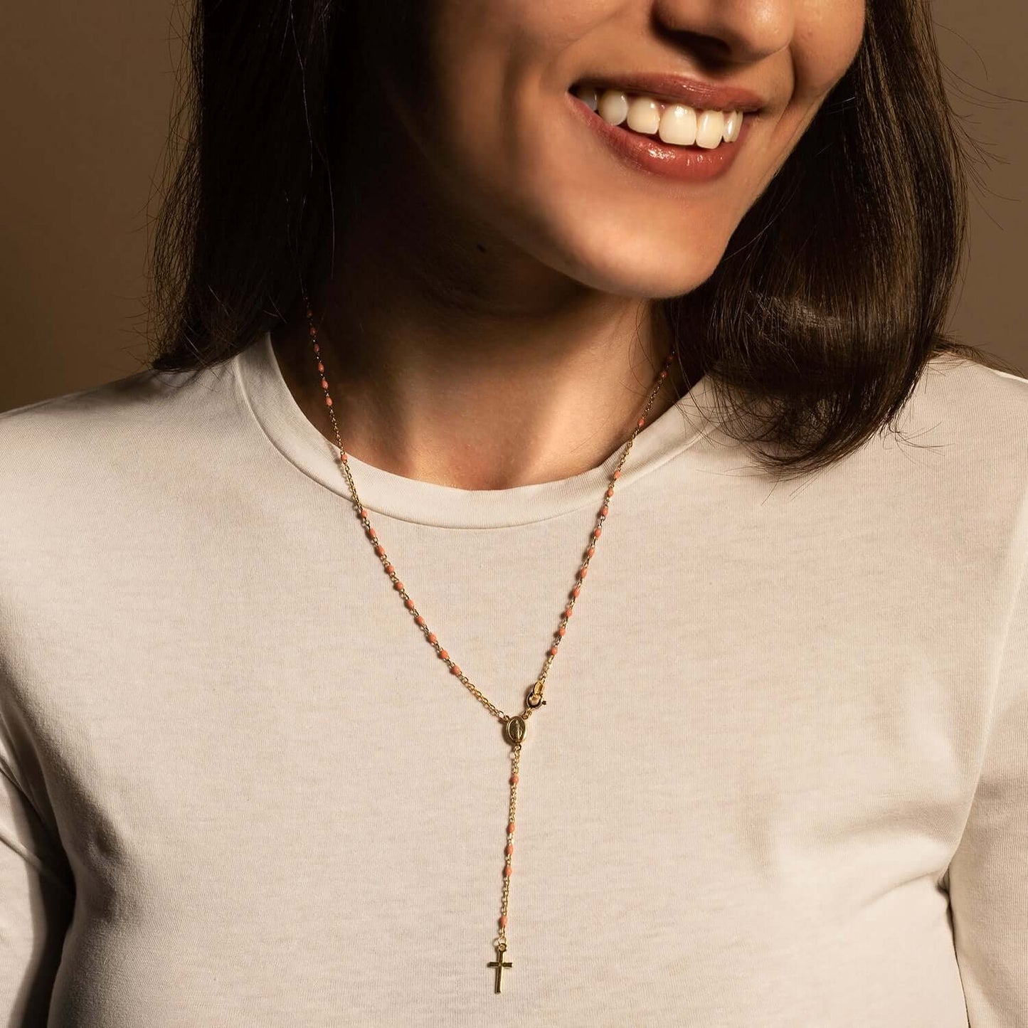 COLLANA ROSARIO - VERMEIL ARGENTO - PINK ENAMEL