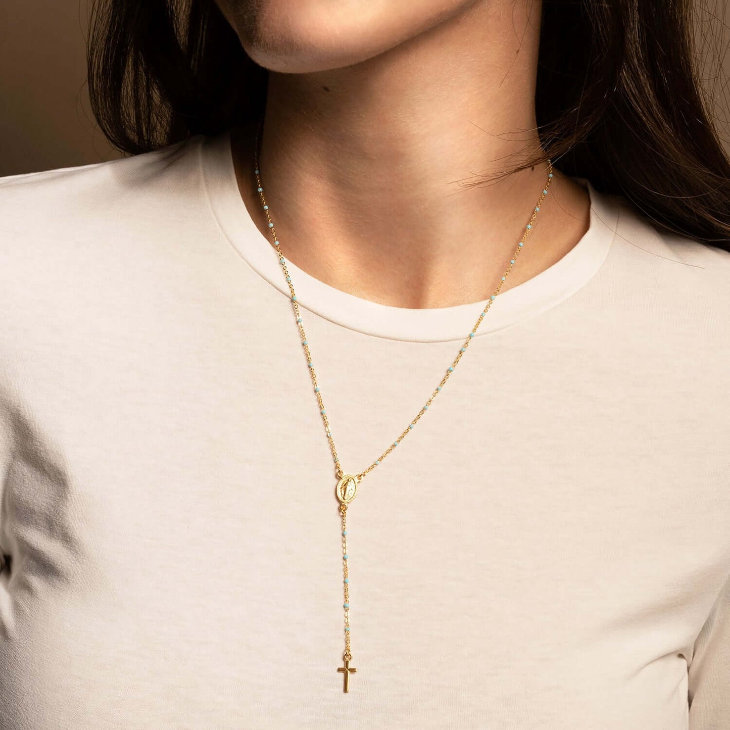 COLLANA ROSARIO - VERMEIL ARGENTO - SKY BLUE ENAMEL