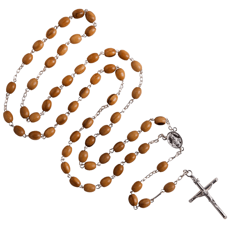 OLIVE LEGNO BEADS ROSARIO - ARGENTO